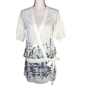 BCBGMAXAZRIA Cotton and Silk Wrap, Vintage Inspired Top Size S